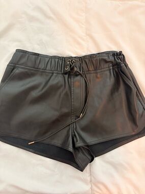 Black Faux Leather Shorts with Drawstring Waist